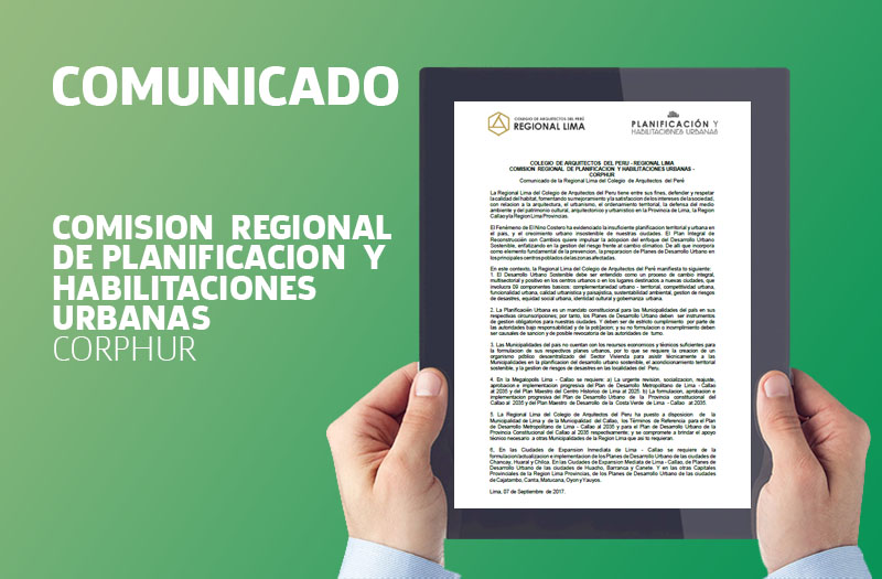 COMUNICADO COMISION  REGIONAL  DE PLANIFICACION  Y HABILITACIONES URBANAS – CORPHUR