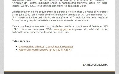 CONVOCATORIA PARA POSTULAR A PERITO JUDICIAL LIMA ESTE 2019-2020 | NotiCAPLima 078-2019