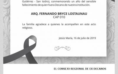 MISA DE HONRAS – ARQ FERNANDO BRYCE LOSTAUNAU  NotiCAPLima 075-2019