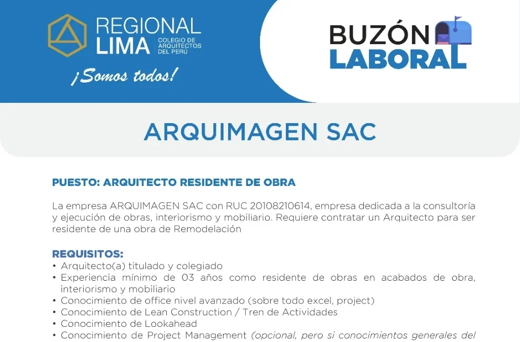 Buzón Laboral: Requerimiento de empresa ARQUIMAGEN SAC | NotiCAPLima 233 – 2024