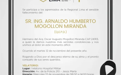 Defunción: Hermano del Arq. Oscar Augusto Mogollon Miranda CAP 24913 | NotiCAPLima 255 – 2024