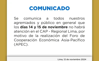 Comunicado: Suspensión de Atención Presencial y Virtual | 14 y 15 de noviembre | NotiCAPLima 254 – 2024