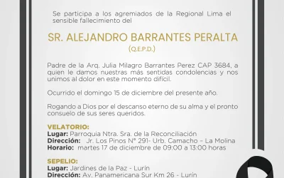 Defunción: Padre de la Arq. Julia Milagro Barrantes Perez CAP 3684 | NotiCAPLima 275 – 2024