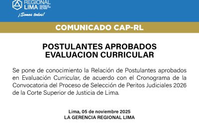 Relación de postulantes aprobados en examen de conocimiento – Convocatoria del Proceso de Selección de Peritos Judiciales 2026 de la Corte Superior de Justicia de Lima.